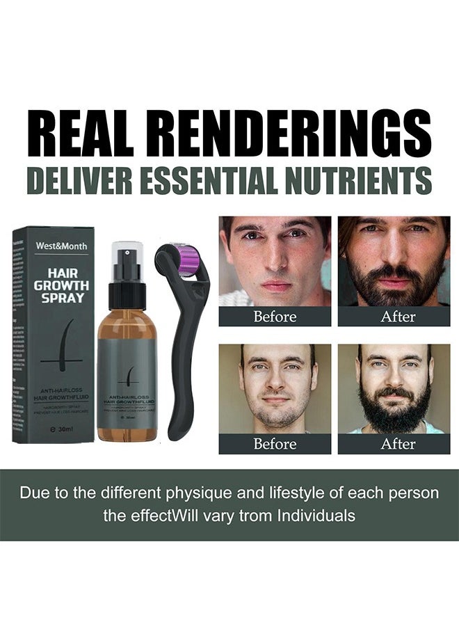 West&Month - Hair Growth Spray-Beard Growth And Hair Regrowth Spray 30 ML With MicroNeedle Roller - Image 1