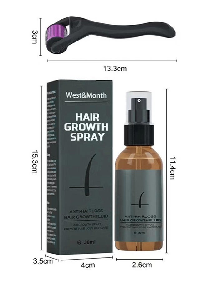 West&Month - Hair Growth Spray-Beard Growth And Hair Regrowth Spray 30 ML With MicroNeedle Roller - Image 1