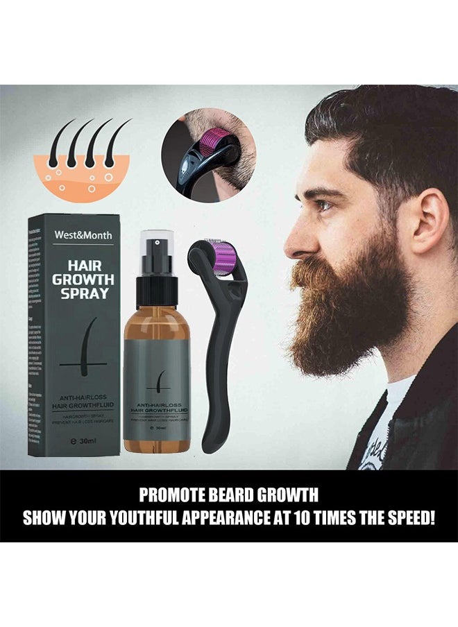 West&Month - Hair Growth Spray-Beard Growth And Hair Regrowth Spray 30 ML With MicroNeedle Roller - Image 1