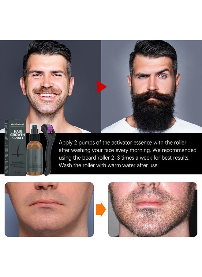 West&Month - Hair Growth Spray-Beard Growth And Hair Regrowth Spray 30 ML With MicroNeedle Roller - Image 1