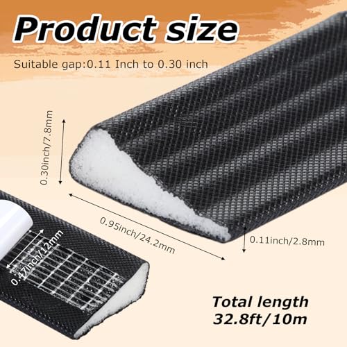 Innconee 32.8-ft Draft Stopper for Doors and Windows, Wedge-Shape Soundproofing Door Insulation Strip to Block Hot Drafts, 0.95''Wide x 0.1~0.3'' Thick, for Sliding Doors and Window Frames(Black) - Image 2
