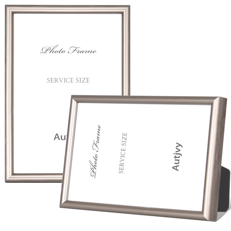 Autjvy 5x7 Picture Frame Champagne Brushed Modern Simple Thin Aluminum Metal Photo Frame with HD Real Glass Display for Tabletop and Wall Collage 2 Pack