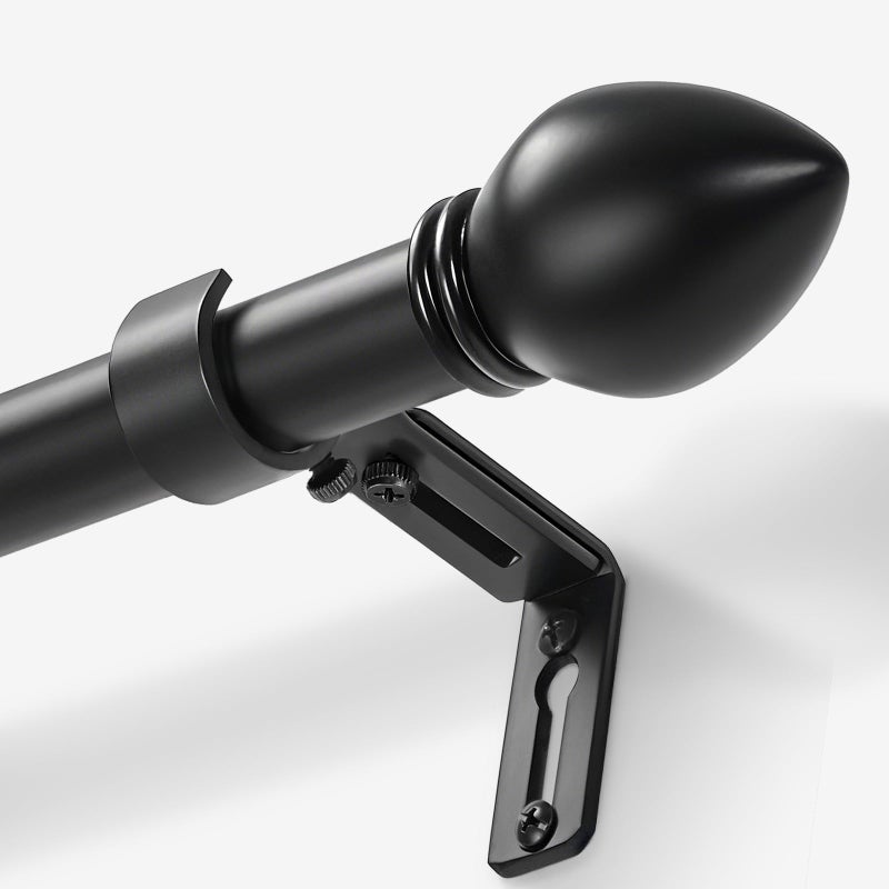 LLPJS Curtain Rods for Windows 16 to 48 inches, Curtain Rod Max Adjustable Length to 60 in, Drapery Rod 1 inch Diameter with Modern Knobs Finials (Black, 16" to 48" - Set of 1) - Image 1