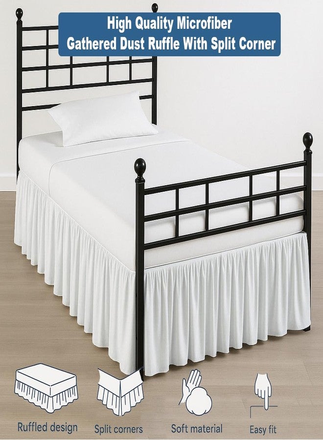 Exotic Linen تنورة سرير مكشكشة بزوايا مشقوقة مع قاعدة، مصممة خصيصًا، جودة فندقية، مصنوعة من ألياف دقيقة فائقة النعومة ومقاومة للتجاعيد، طولها يصل إلى 21 بوصة، مقاس كوين، لون أبيض - Image 4