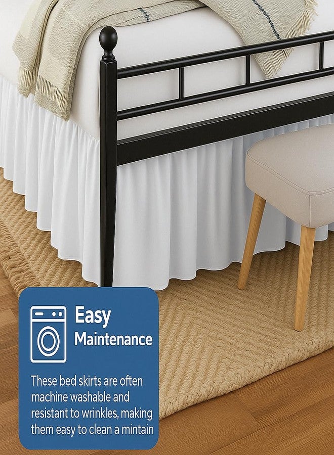 Exotic Linen تنورة سرير مكشكشة بزوايا مشقوقة مع قاعدة، مصممة خصيصًا، جودة فندقية، مصنوعة من ألياف دقيقة فائقة النعومة ومقاومة للتجاعيد، طولها يصل إلى 21 بوصة، مقاس كوين، لون أبيض - Image 5