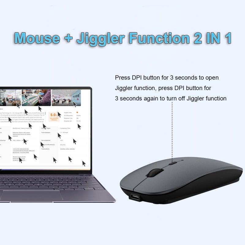 SUNGI Bluetooth Mouse,Wireless Slim Silent Mouse Jiggler Rechargable Mouse for iPad/MacBook/Tablet/PC/iPhone/Cellphone,Gray - Image 3