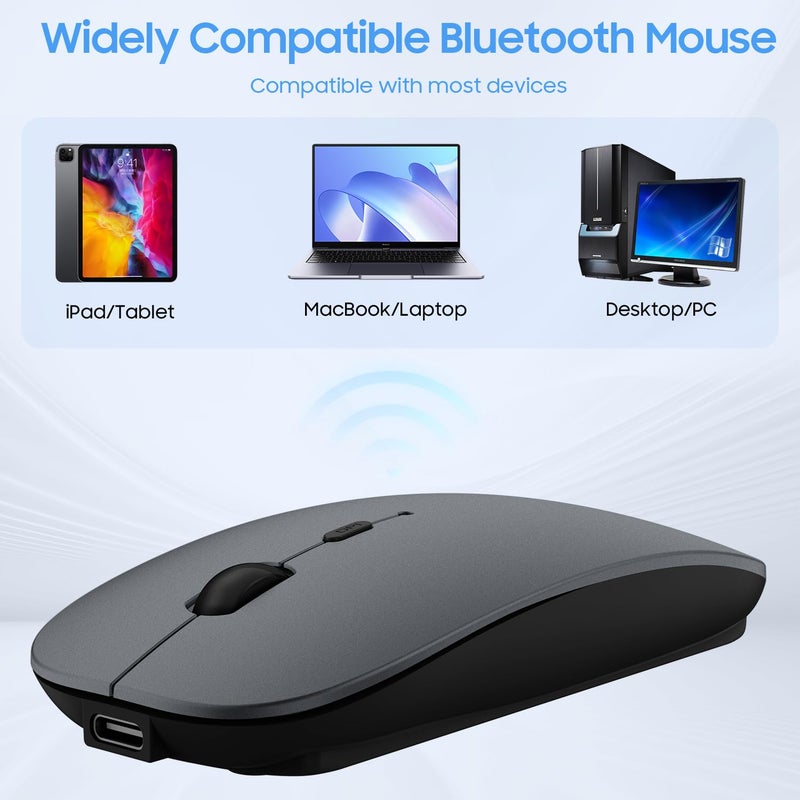 SUNGI Bluetooth Mouse,Wireless Slim Silent Mouse Jiggler Rechargable Mouse for iPad/MacBook/Tablet/PC/iPhone/Cellphone,Gray - Image 5