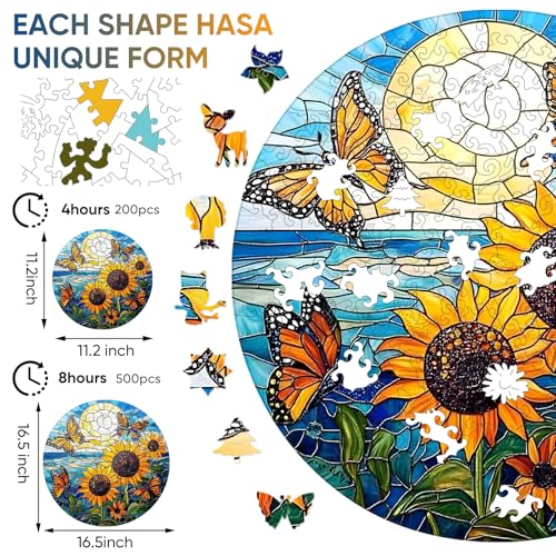 Qiuenisray Wooden Puzzles for Adults 500 Pieces Sunflower Butterfly Jigsaw Puzzles FSC Certified Royal Unique Shape Adult Wood Puzzles Creative Gift for Family Game 165x165 in - Image 5