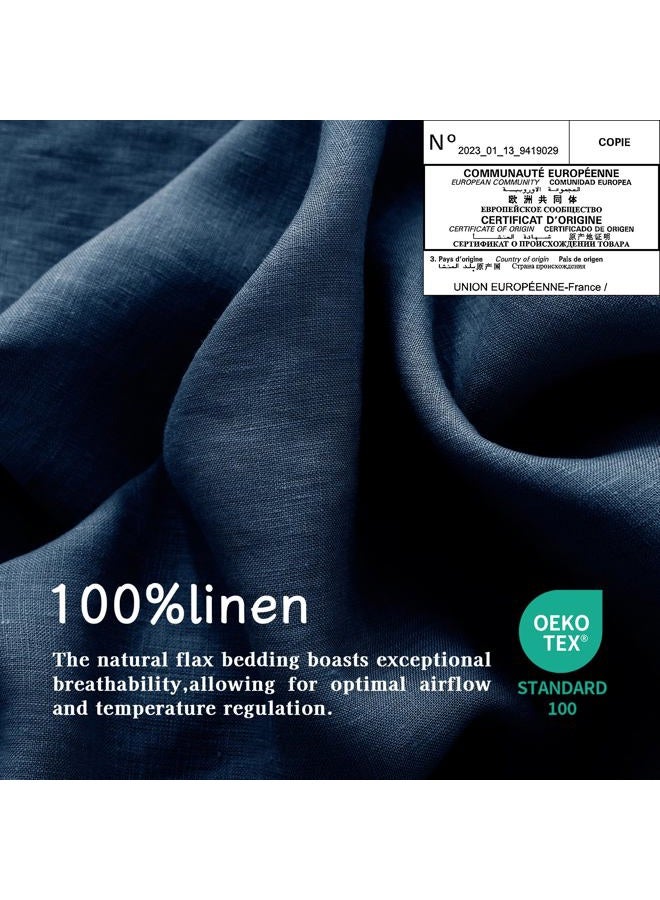 EVERLY Linen Duvet Cover King Size, 100% Stonewashed French Linen Duvet Cover Set, 3 Pieces (1 Duvet Cover & 2 Pillowcases) Flax Cover Set with Coconut Button Closure, Graphite Blue - Image 3