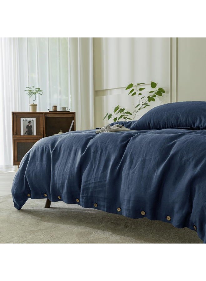 EVERLY Linen Duvet Cover King Size, 100% Stonewashed French Linen Duvet Cover Set, 3 Pieces (1 Duvet Cover & 2 Pillowcases) Flax Cover Set with Coconut Button Closure, Graphite Blue - Image 5