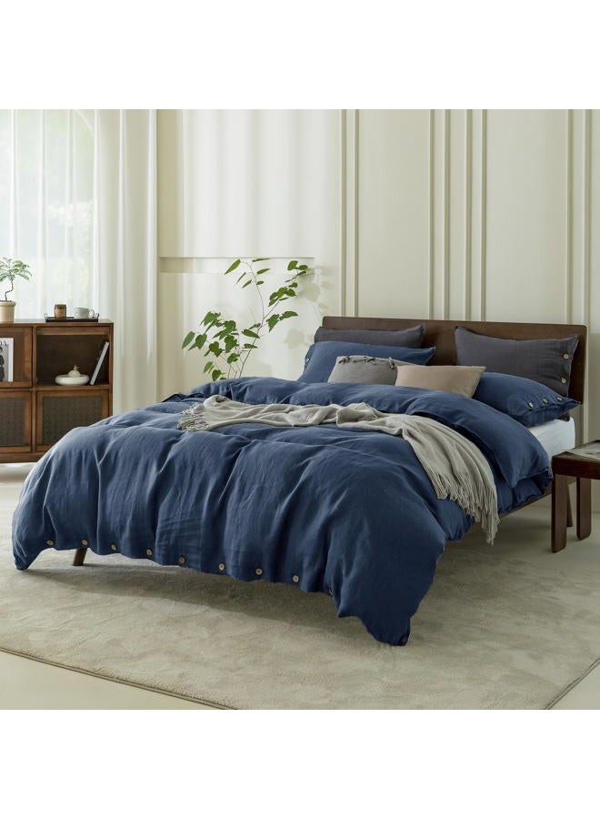 EVERLY Linen Duvet Cover King Size, 100% Stonewashed French Linen Duvet Cover Set, 3 Pieces (1 Duvet Cover & 2 Pillowcases) Flax Cover Set with Coconut Button Closure, Graphite Blue - Image 2