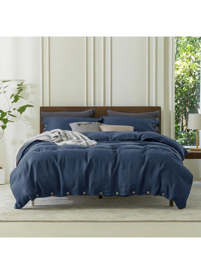 EVERLY Linen Duvet Cover King Size, 100% Stonewashed French Linen Duvet Cover Set, 3 Pieces (1 Duvet Cover & 2 Pillowcases) Flax Cover Set with Coconut Button Closure, Graphite Blue - Image 1