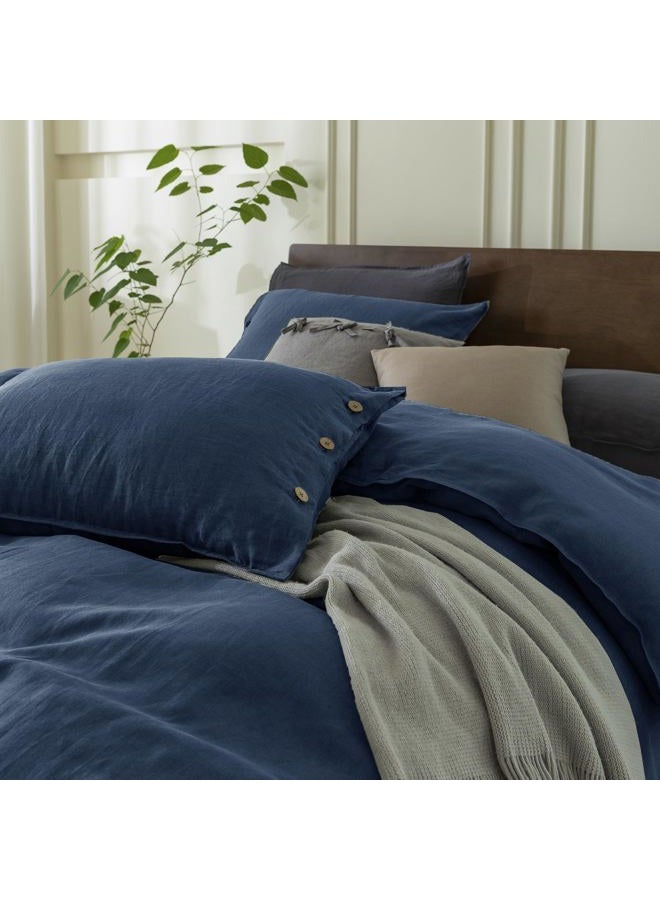 EVERLY Linen Duvet Cover King Size, 100% Stonewashed French Linen Duvet Cover Set, 3 Pieces (1 Duvet Cover & 2 Pillowcases) Flax Cover Set with Coconut Button Closure, Graphite Blue - Image 4