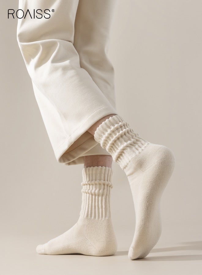 roaiss Women's 4 Pairs Crew Socks for Women Multipairs Cotton Cushioned Athletic Socks Retro Slouch Socks Mid Calf Rib Tube Socks Autumn and Winter Soft Socks Plus Velvet Warm Thick Thread Stockings - Image 3