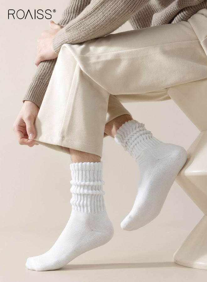 roaiss Women's 4 Pairs Crew Socks for Women Multipairs Cotton Cushioned Athletic Socks Retro Slouch Socks Mid Calf Rib Tube Socks Autumn and Winter Soft Socks Plus Velvet Warm Thick Thread Stockings - Image 4