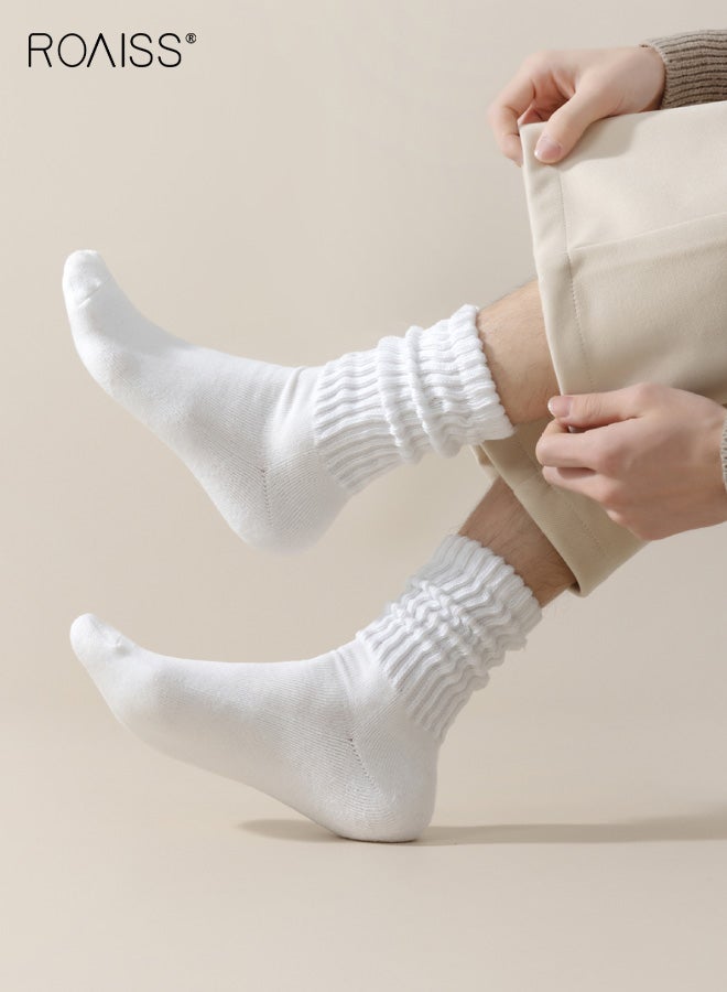 roaiss Women's 4 Pairs Crew Socks for Women Multipairs Cotton Cushioned Athletic Socks Retro Slouch Socks Mid Calf Rib Tube Socks Autumn and Winter Soft Socks Plus Velvet Warm Thick Thread Stockings - Image 5