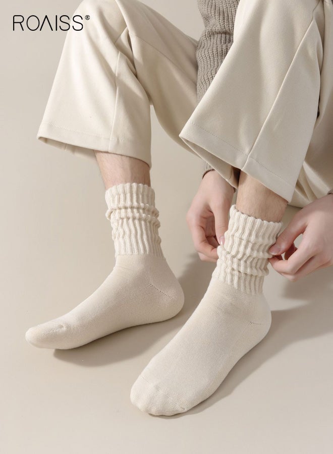 roaiss Women's 4 Pairs Crew Socks for Women Multipairs Cotton Cushioned Athletic Socks Retro Slouch Socks Mid Calf Rib Tube Socks Autumn and Winter Soft Socks Plus Velvet Warm Thick Thread Stockings - Image 2