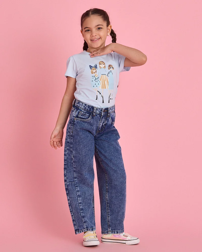REDTAG Girls Blue Wide Leg Jeans