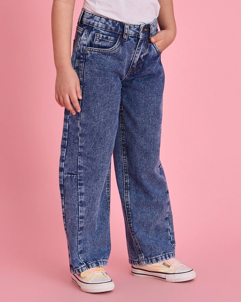 REDTAG Girls Blue Wide Leg Jeans