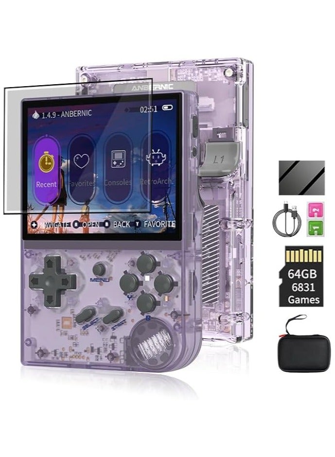 ANBERNIC RG35XX New Retro Handheld Game Console Linux System HDTV Output 3.5 Inch IPS Screen 64G TF Card 5500+ Classic Games 2600mAh Battery Purple - Image 1
