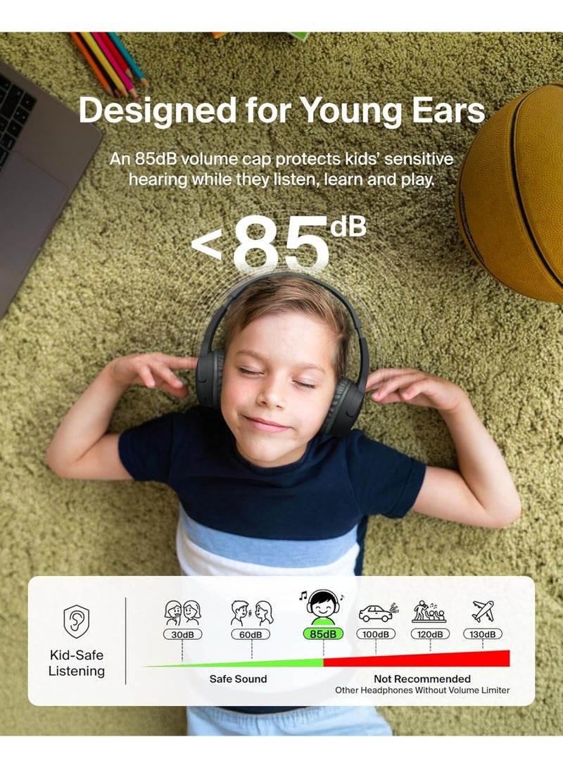بيلكين سماعات رأس لاسلكية للأطفال SoundForm Mini مع ميكروفون مدمج، 30 ساعة من وقت التشغيل، وملصقات ممتعة - سماعات فوق الأذن للتعلم عبر الإنترنت، المدرسة، السفر، آيفون، آيباد، جالاكسي - - Image 2