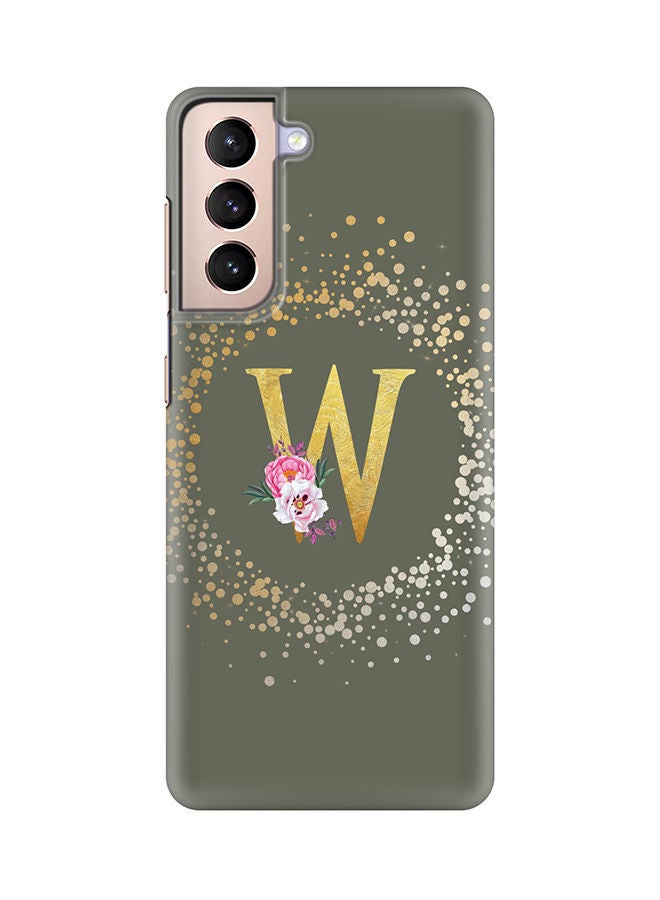 Stylizedd Monogram Slim Cover for Samsung Galaxy S21 Plus 5G Case Custom Initials Letter Floral Pattern Snap Series Mobile Cover Matte Alphabet  - W (Olive Green) - Image 1