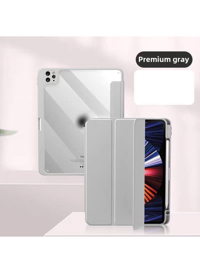 Suitable For Ipad Flat Protective Case Acrylic Ipad9 Flat Protective Case Magnetic Ipadpro11 Inch Protective Case-Color:Gray With Pen Tray-Applicable Model:Acrylic Solid Color Ipad 10.9inch Tenth Ge - Image 1