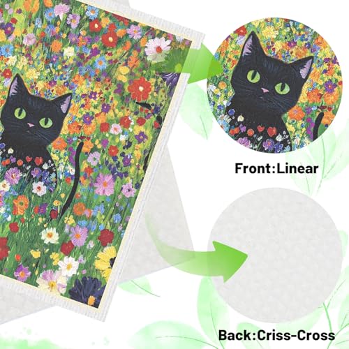 InIsaJace Swedish Dishcloths for Kitchen, 6 Pack Oil Painting Black Cat Reusable Paper Towels Washable, Absorbent Dish Rags for Washing Dishes Housewarming Gifts - Image 4