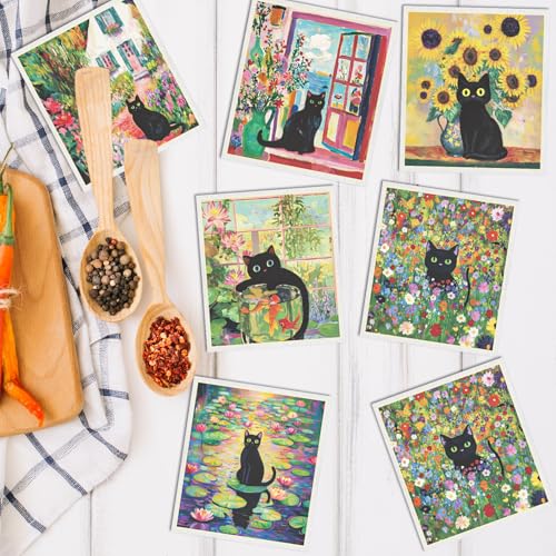 InIsaJace Swedish Dishcloths for Kitchen, 6 Pack Oil Painting Black Cat Reusable Paper Towels Washable, Absorbent Dish Rags for Washing Dishes Housewarming Gifts - Image 5