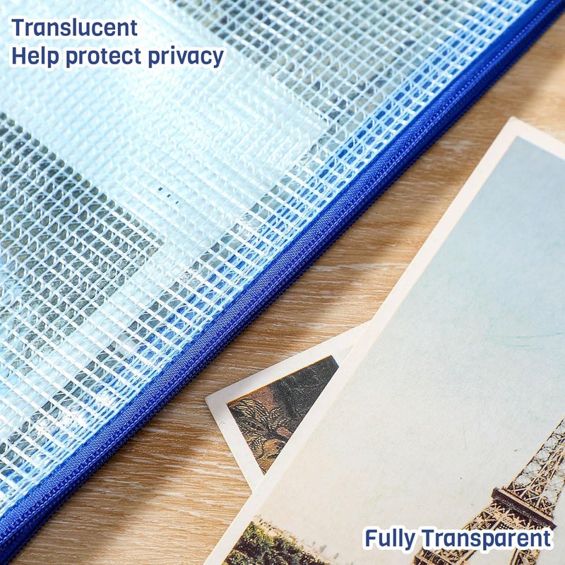 Handepo 100 Pack Mesh Zipper Pouch Pencil Pouches Bulk Clear Storage Bag Small Waterproof Purse Bag Multipurpose for Cash Board Game Passport Office(A6/9.45x4.53in,Blue) - Image 3