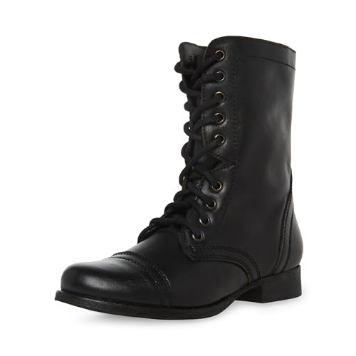 Steve Madden Womens Troopa LaceUp Boot Black Leather 75 M US