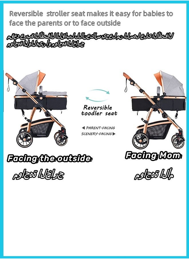 Berma Baby - 2 In 1 Folding Multi-Function Baby Stroller With Reversible Handle, Anti-Shock Springs And Adjustable Canopy Storage Basket, Khaki - Image 1