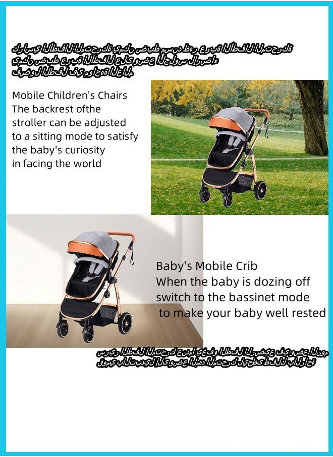 Berma Baby - 2 In 1 Folding Multi-Function Baby Stroller With Reversible Handle, Anti-Shock Springs And Adjustable Canopy Storage Basket, Khaki - Image 1