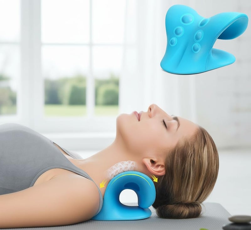 DOLTAS Neck Support Stretcher - Cervical Traction Device for Neck & Shoulder Pain Relief, Massage Relaxer, Acupressure Chiropractic Support (SKY BLUE) - Image 1