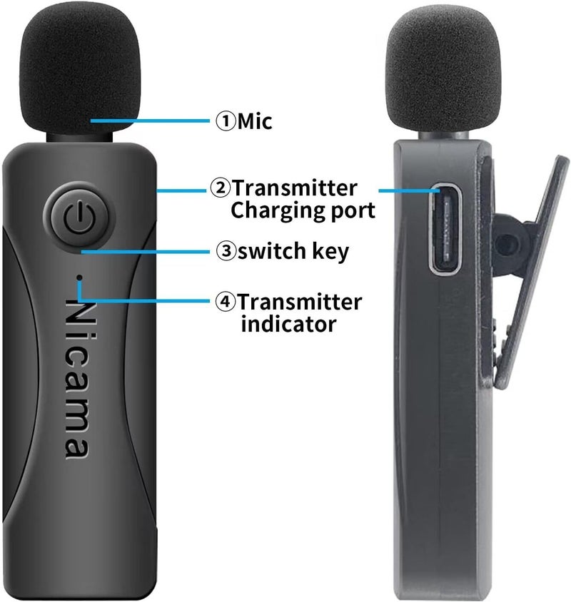 ميكروفون لافاليير لاسلكي AS12 USB-C مع جهازي إرسال لأجهزة iPhone 15 16 17 ونظام Type-c وأندرويد وسامسونج وشاومي والهواتف الذكية وأجهزة الكمبيوتر المحمولة للتسجيل والبث المباشر ويوتيوب وفيسبوك وتيك توك (2TX+RX) - Image 4