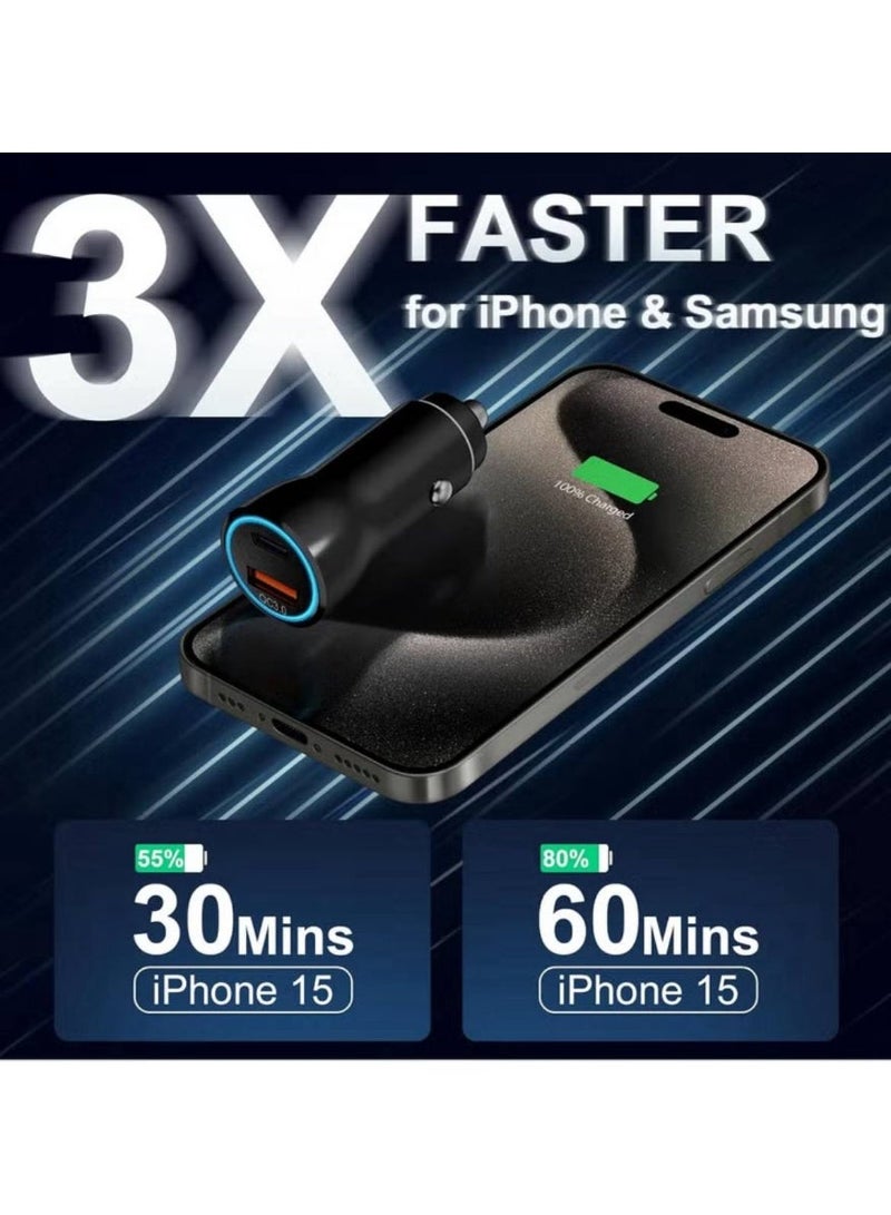 RECRSI Car Charger 48W 1C1A Fast Car Adapter USB Type C Car Plug Compatible with iPhone 16 15 14 Pro Max Galaxy S25 24 23 Ultra Huawei Xiaomi Honor Oppo Vivo Apple Watch S10 Earbuds - Image 3