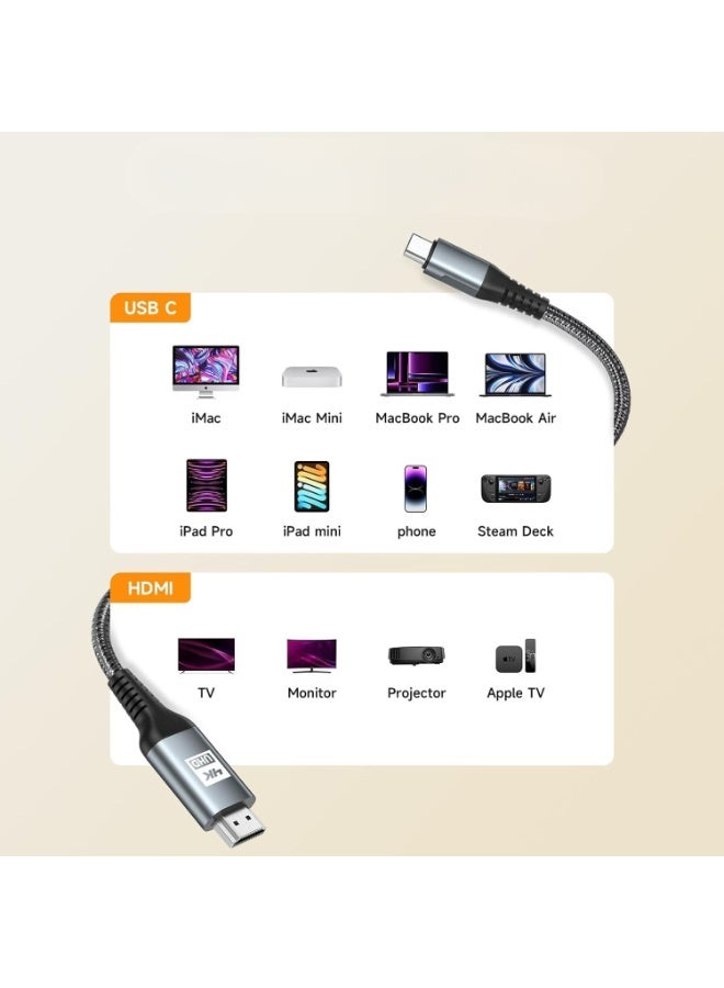USB-C to HDMI Converter Cable – 0.5M Nylon Braided – 4K UHD Display – Type C to HDMI for Thunderbolt 3/4 Devices – Compatible with Laptops, Tablets & Smartphones - Image 3