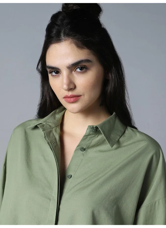 HIGH STAR Solid Long Sleeve Oversized Shirt