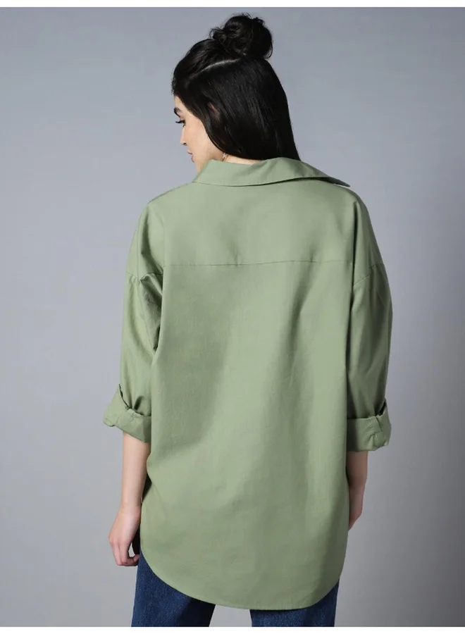 هاي ستار Solid Long Sleeve Oversized Shirt
