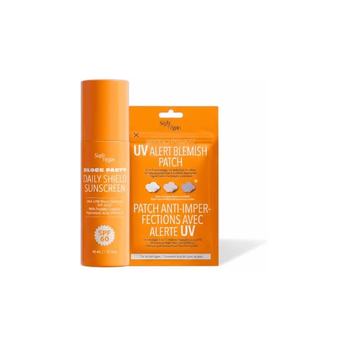 Solo Vegan - SPF 60+ Sunscreen (40ml) & 24 Counts UV Detection Stickers Blemish Patch Sun Protection, UVA/UVB Protection, Lightweight Daily Facial Sunscreen Non-Greasy, No White Cast Suncreem