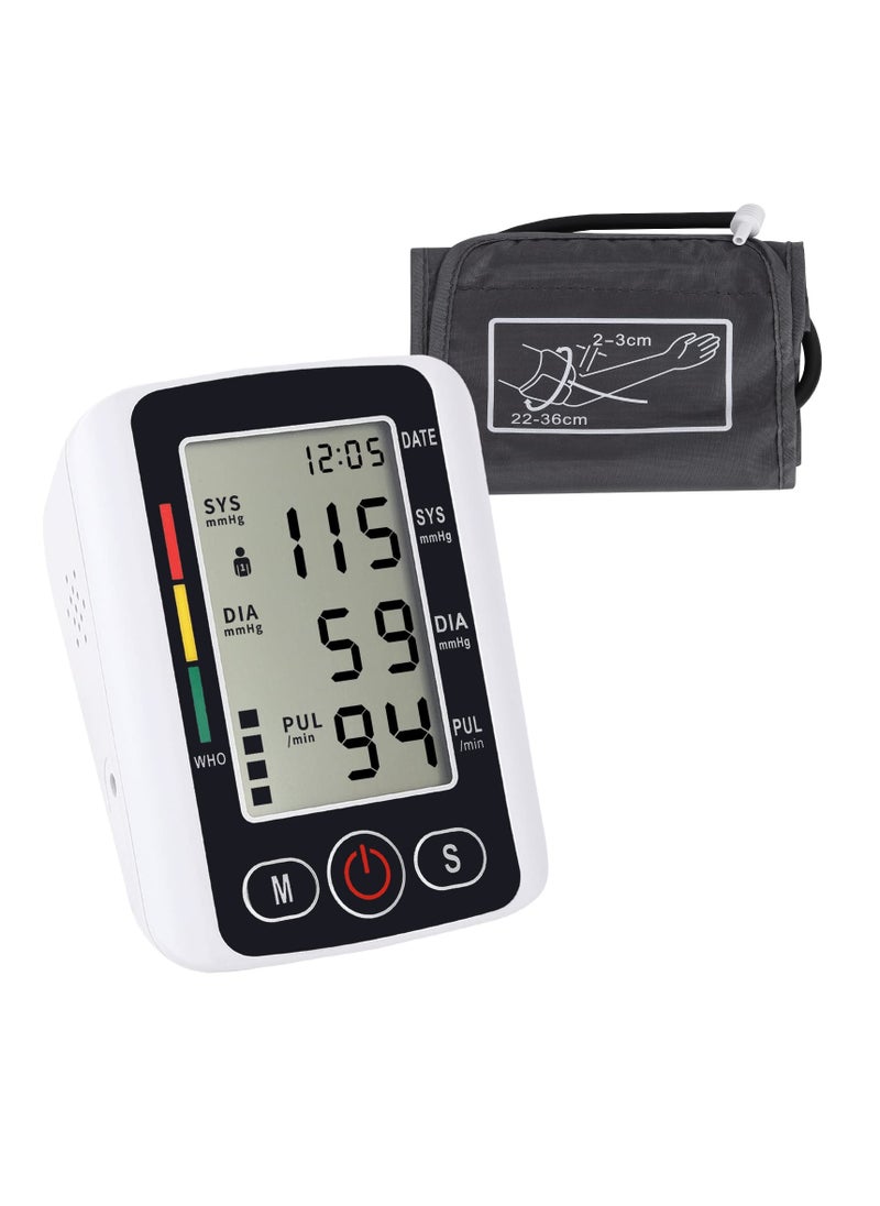 Electronic Blood Pressure Monitor Upper Arm Digital BP Machine for Home Use with Voice Function Heart Rate Monitor Large Display and Backlight Accurate BP Cuff Kit, Cuff 22-36Cm