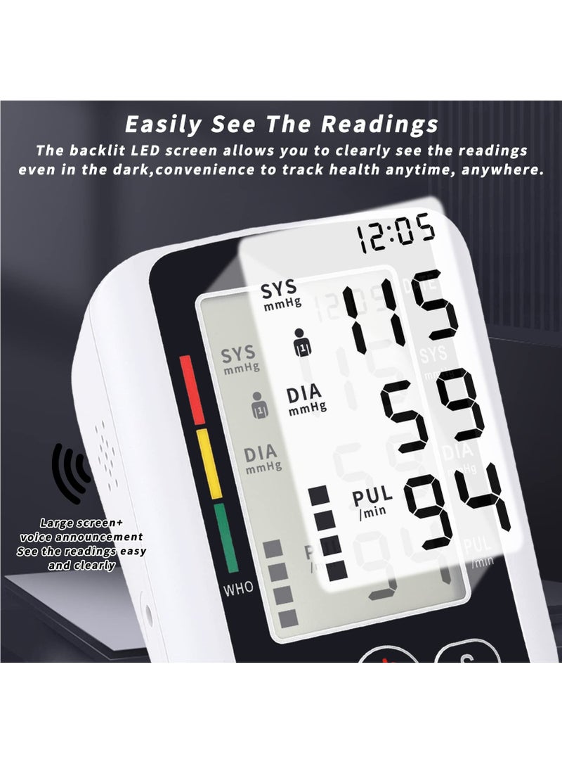 Electronic Blood Pressure Monitor Upper Arm Digital BP Machine for Home Use with Voice Function Heart Rate Monitor Large Display and Backlight Accurate BP Cuff Kit, Cuff 22-36Cm