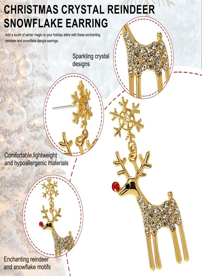 CUTELIILI Christmas Earrings for Women, Crystal Rhinestone Handmade Sparkly Reindeer Snowflake Glitter Earrings Festival Holiday Decorations Accessories Jewelry - Image 5