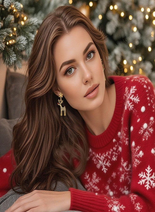 CUTELIILI Christmas Earrings for Women, Crystal Rhinestone Handmade Sparkly Reindeer Snowflake Glitter Earrings Festival Holiday Decorations Accessories Jewelry - Image 3