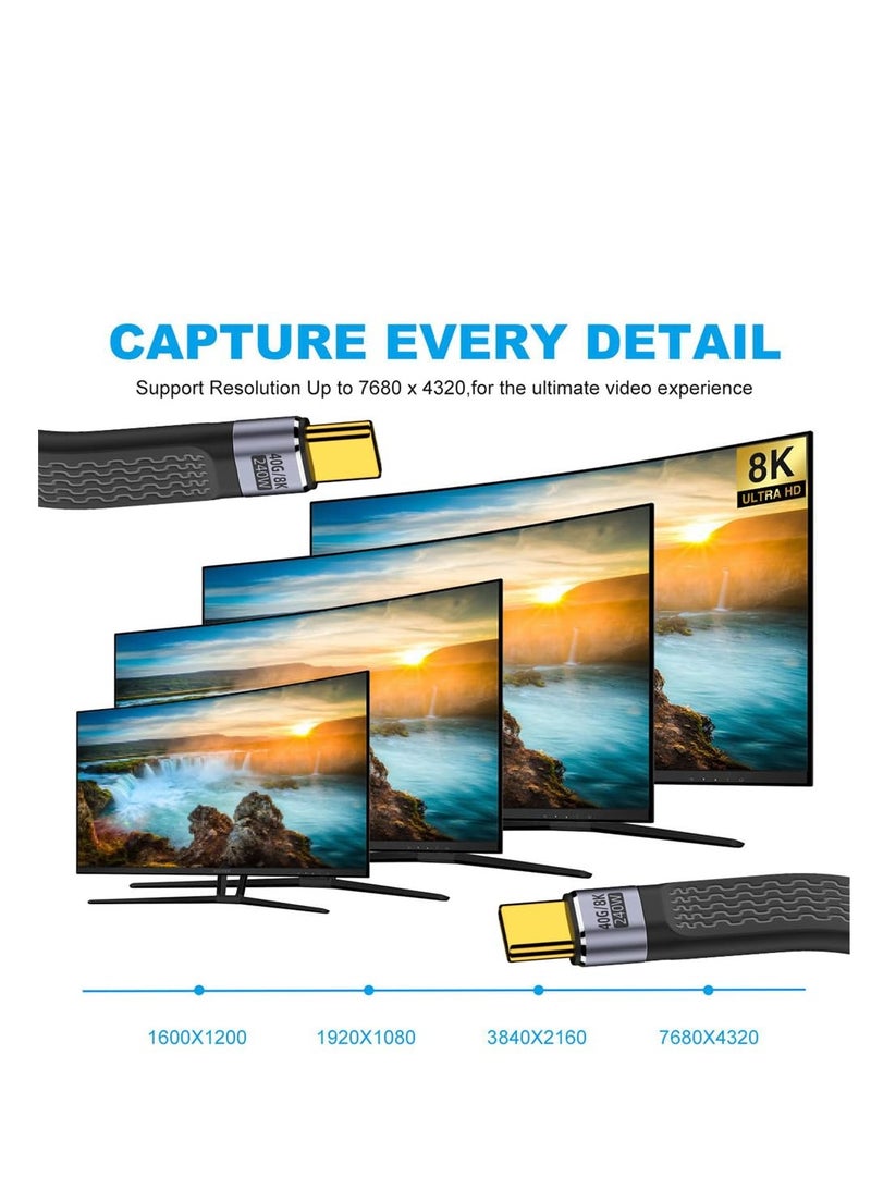 SYOSI Data Cable 240W Type-C USB-C Male to Male 8K Flat Slim FPC USB4 40Gbps 100W Cord Data Cord Type C Charg-ing USB C Cable for Laptop Phone 13cm - Image 3