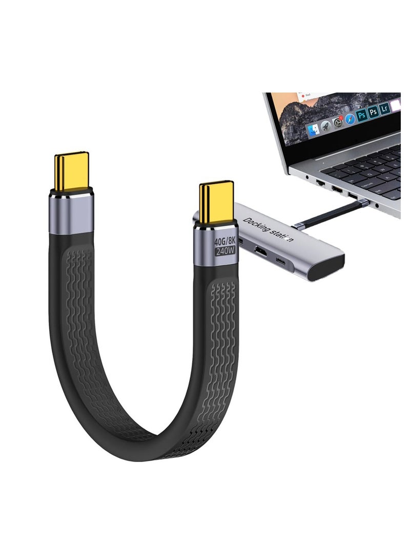 SYOSI Data Cable 240W Type-C USB-C Male to Male 8K Flat Slim FPC USB4 40Gbps 100W Cord Data Cord Type C Charg-ing USB C Cable for Laptop Phone 13cm - Image 1