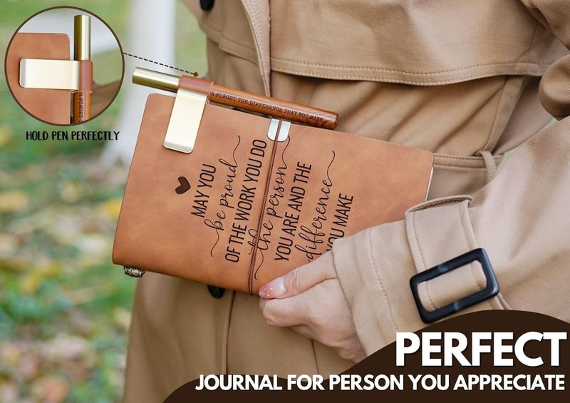 INNObeta Teacher Social Worker Gifts Leather Journal Notebook with Pen and Pen clip Thank You Gifts for Teacher Social Worker Volunteer Staff Coworker Boss Refillable Sketchbook Travel Diary Lined Planner - Image 2