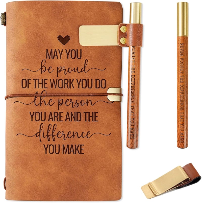 INNObeta Teacher Social Worker Gifts Leather Journal Notebook with Pen and Pen clip Thank You Gifts for Teacher Social Worker Volunteer Staff Coworker Boss Refillable Sketchbook Travel Diary Lined Planner - Image 1