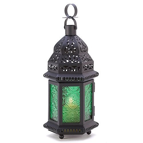Accent Plus Gifts & Decor Green Glass Moroccan Candle Holder Hanging Lantern - Image 1