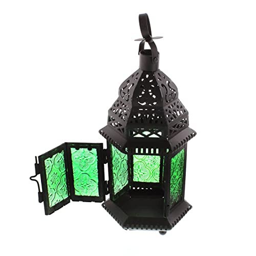 Accent Plus Gifts & Decor Green Glass Moroccan Candle Holder Hanging Lantern - Image 4